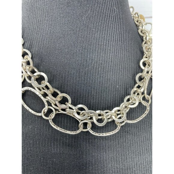Beautiful Multi Layered Silver Metal Chain Round Pearl Button Necklace - Picture 3 of 8